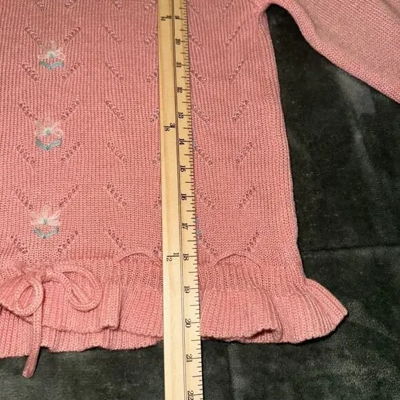 VTG Berries Sweater Women's Large Pink Floral Embroidered Acrylic Peplum Hem - Picture 7 of 10